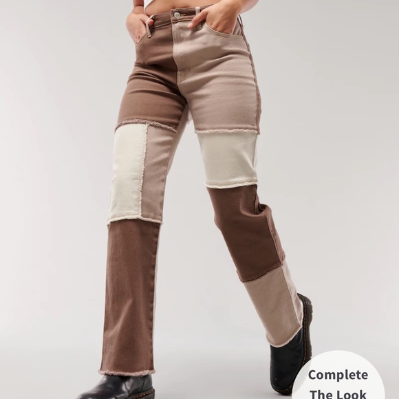 Ultra High Rise Brown patchwork dad jeans - Picture 3 of 5